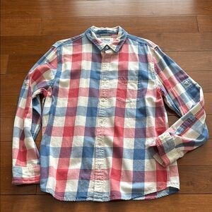 Urban Outfitters Men's Red and Blue Plaid Shirt